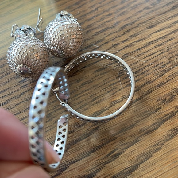 Set of 2 Silver Earrings Drop and Hoop Styles EUC - Picture 2 of 5